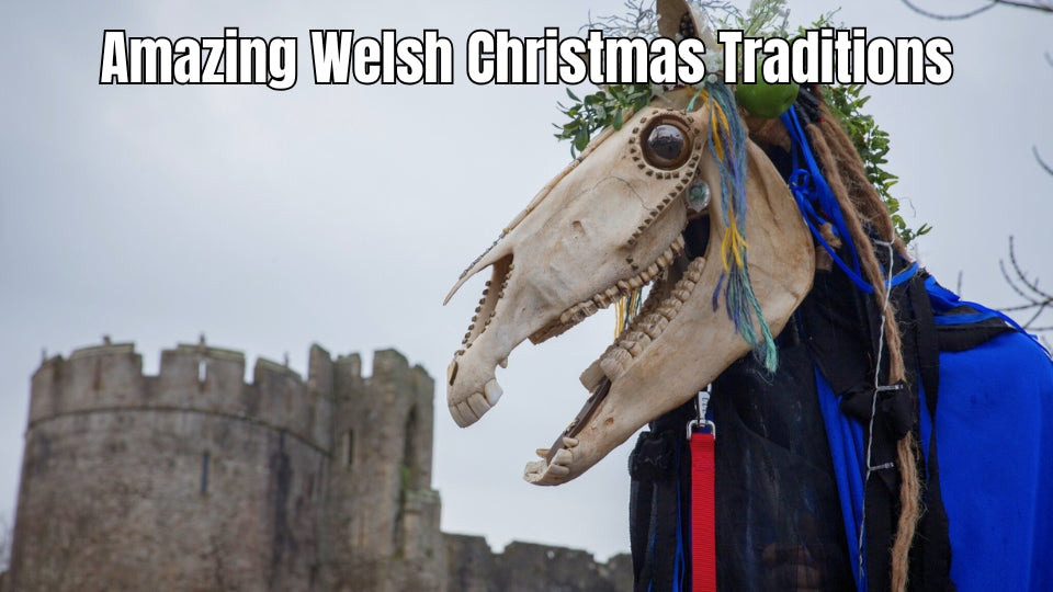 Article cover for Welsh Christmas traditions including Mari Lwyd and Calennig.