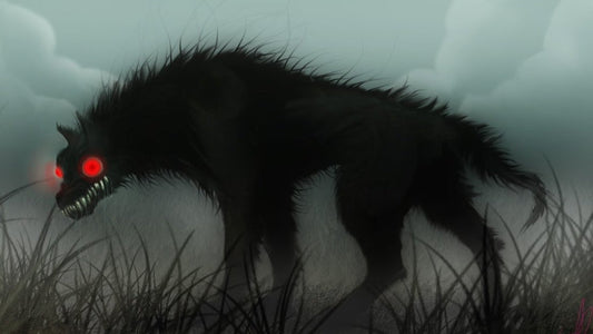 A spectral black dog representing the Gwyllgi of Welsh folklore.