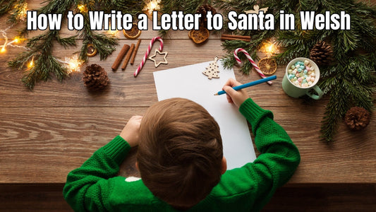 Child writing a letter to Siôn Corn in Welsh.