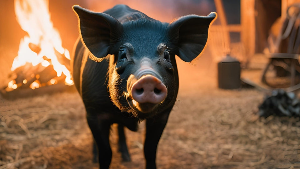 A dark sow representing the Hwch Ddu Gwta of Welsh folklore.