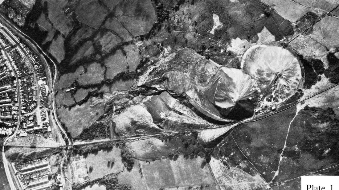 Aerial view of the colliery spoil tips above Aberfan before the disaster