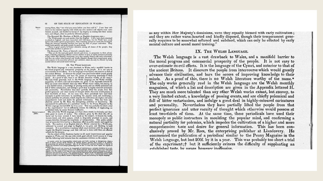 Blue Books report page headed Evils of the Welsh Language