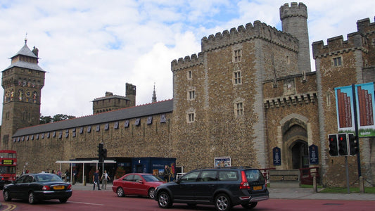 Cardiff Castle frontage and Clock Tower in the city centre