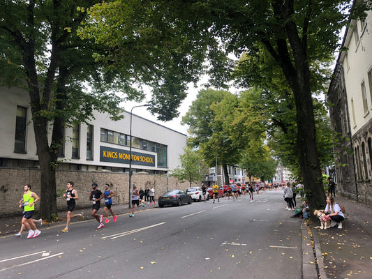 Cardiff Half Marathon runners moving through Roath