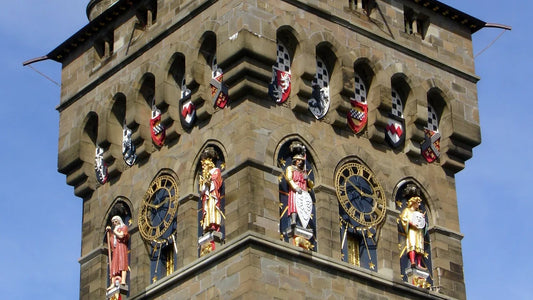 Two clock faces on the clock tower at Cardiff Castle