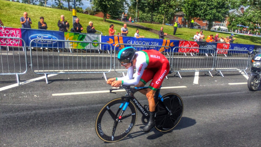 Geraint Thomas competing in the Commonwealth Games time trial in Glasgow in 2014.