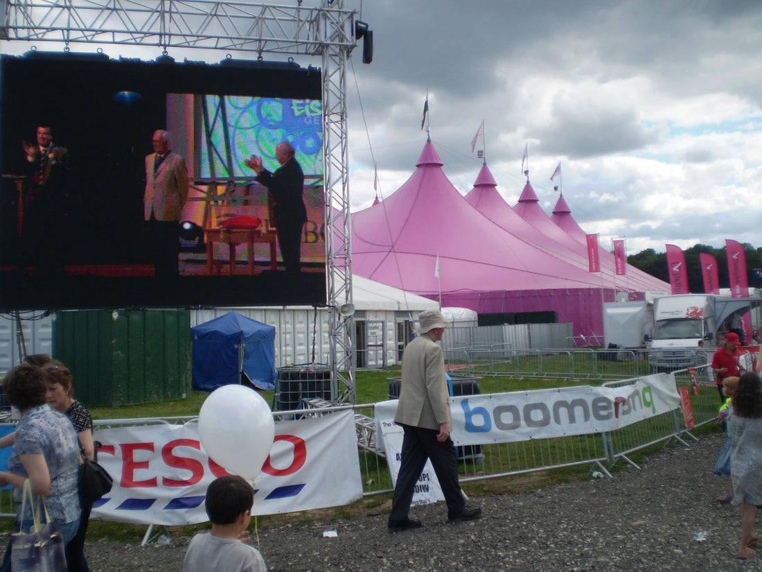 National Eisteddfod Maes with the main pavilion and a large outdoor screen