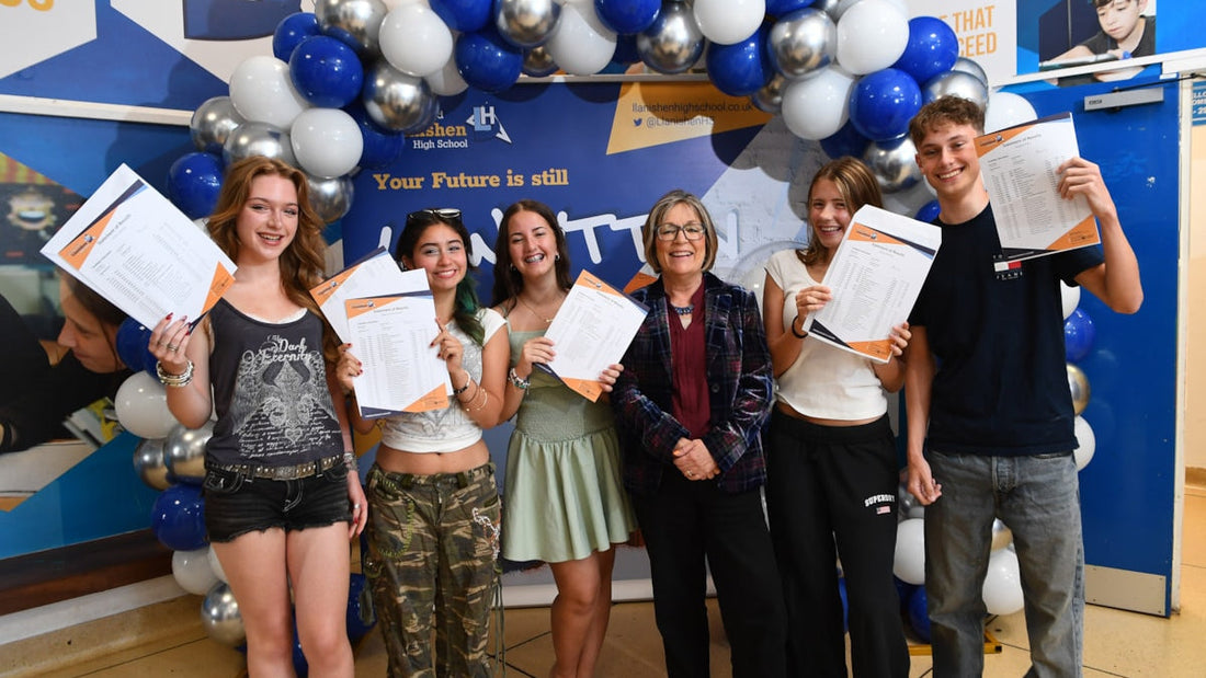 Welsh Government photograph of GCSE pupils at Llanishen High School in Cardiff holding their 2026 results