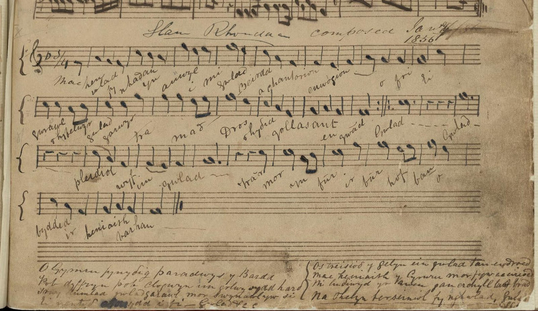 Earliest known manuscript of Hen Wlad Fy Nhadau with handwritten music and lyrics