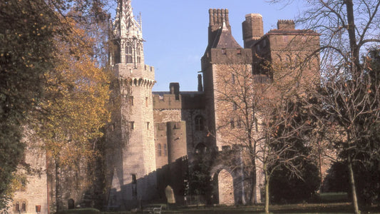 Cardiff Castle framed by autumn trees during October in Wales