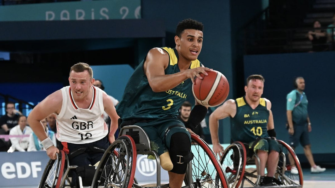 Wheelchair basketball players from Great Britain and Australia competing at the Paris 2024 Paralympic Games