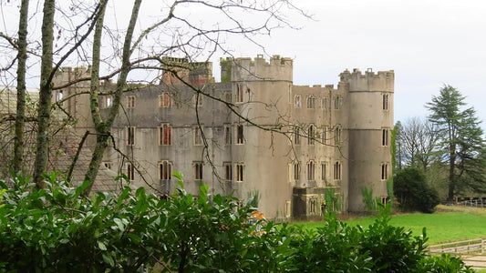 Ruperra Castle near Caerphilly, showing its four round towers and roofless walls
