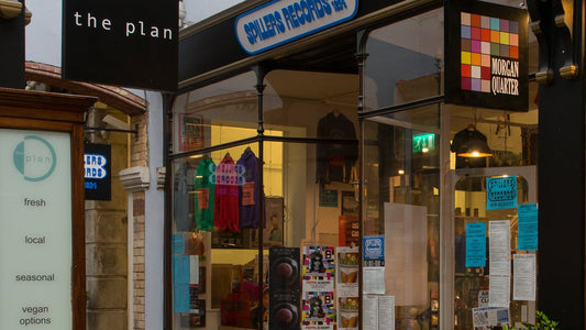 The colourful shopfront of Spillers Records in Morgan Arcade, Cardiff