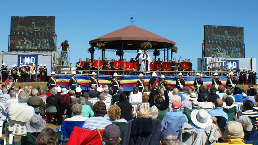 Royal Marines musicians performing for an audience at a summer concert