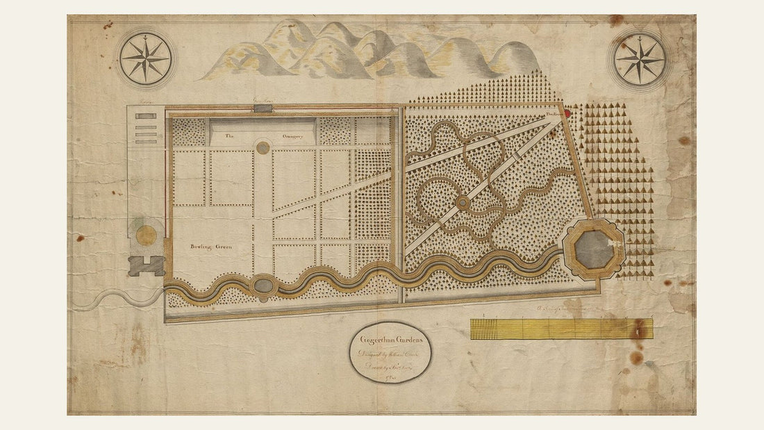 Detailed 1765 estate map of Gogerddan Gardens in Ceredigion