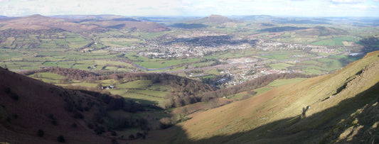 Panoramic view over Abergavenny in the Usk valley from Blorenge