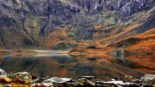 Cwm Idwal and Llyn Idwal in the mountain landscape of Eryri